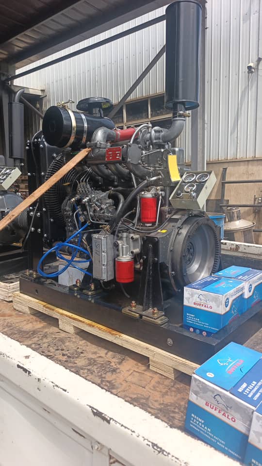 Diesel engine on a pallet in the workshop with Buffalo batteries