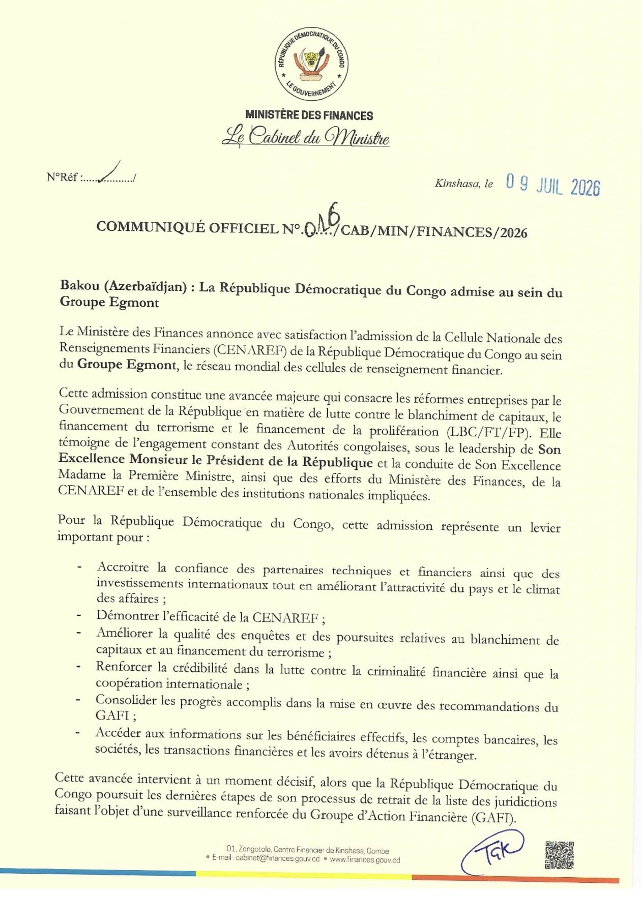 RDC : L'adhésion de la CENAREF au Groupe Egmont renforce la transparence financière
